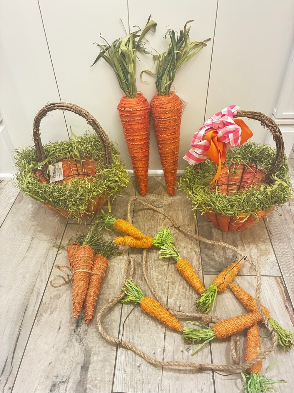 Easter Carrot Basket & Garland Set - Orange Decorative Carrots